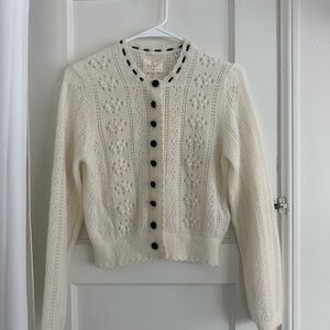 Doen Cream Openwork Cardigan with Black Buttons